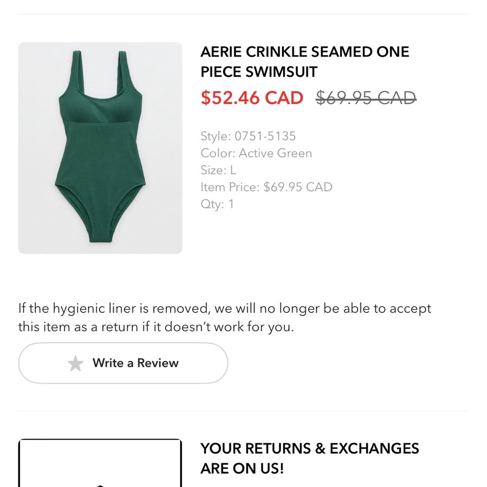 AERIE CRINKLE SEAMED ONE
PIECE SWIMSUIT